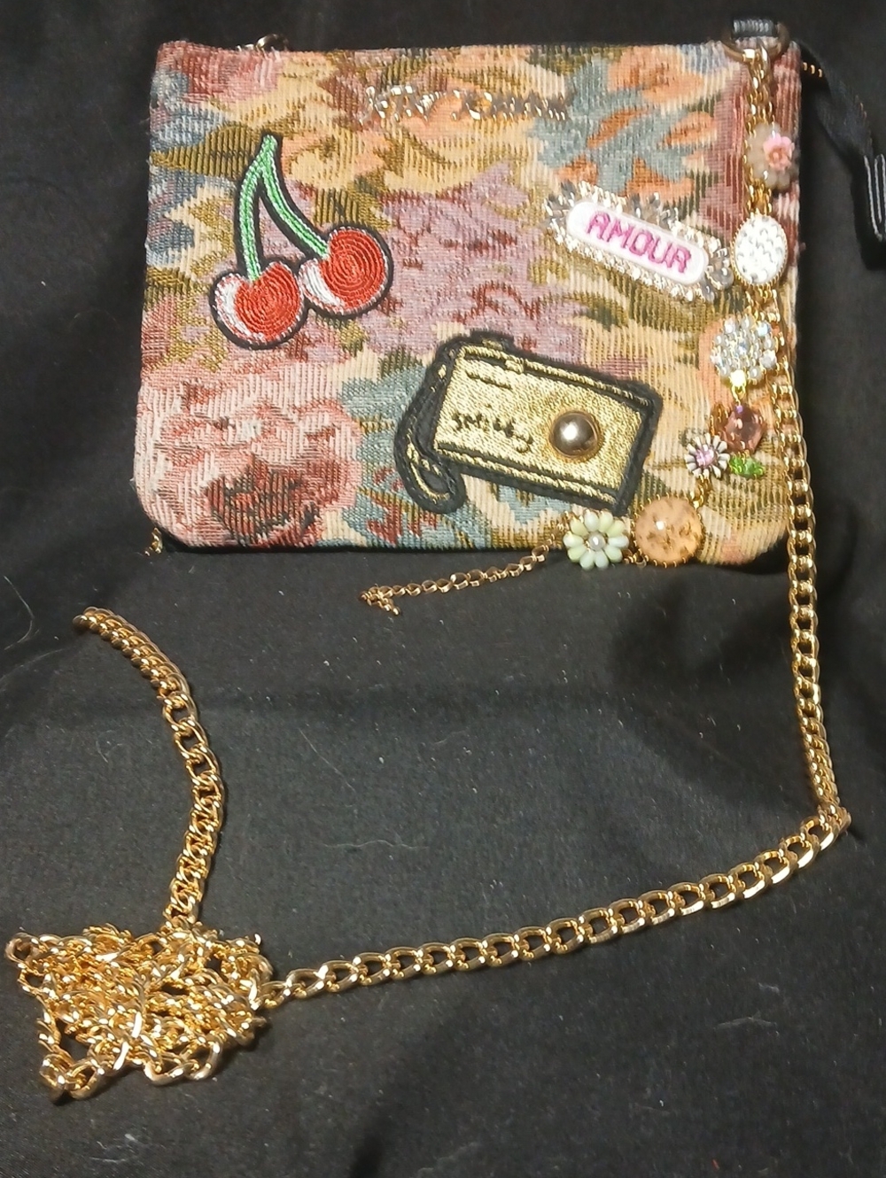Floral Patchwork Crossbody Bag with Gold Chain